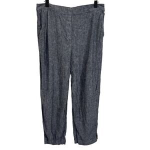 Chico's Linen Pull On Waist Linen Blend Cropped Pants Sz 1.5 Gray Elastic Waist